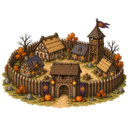 Halloween fortified settlement with autumn decorations